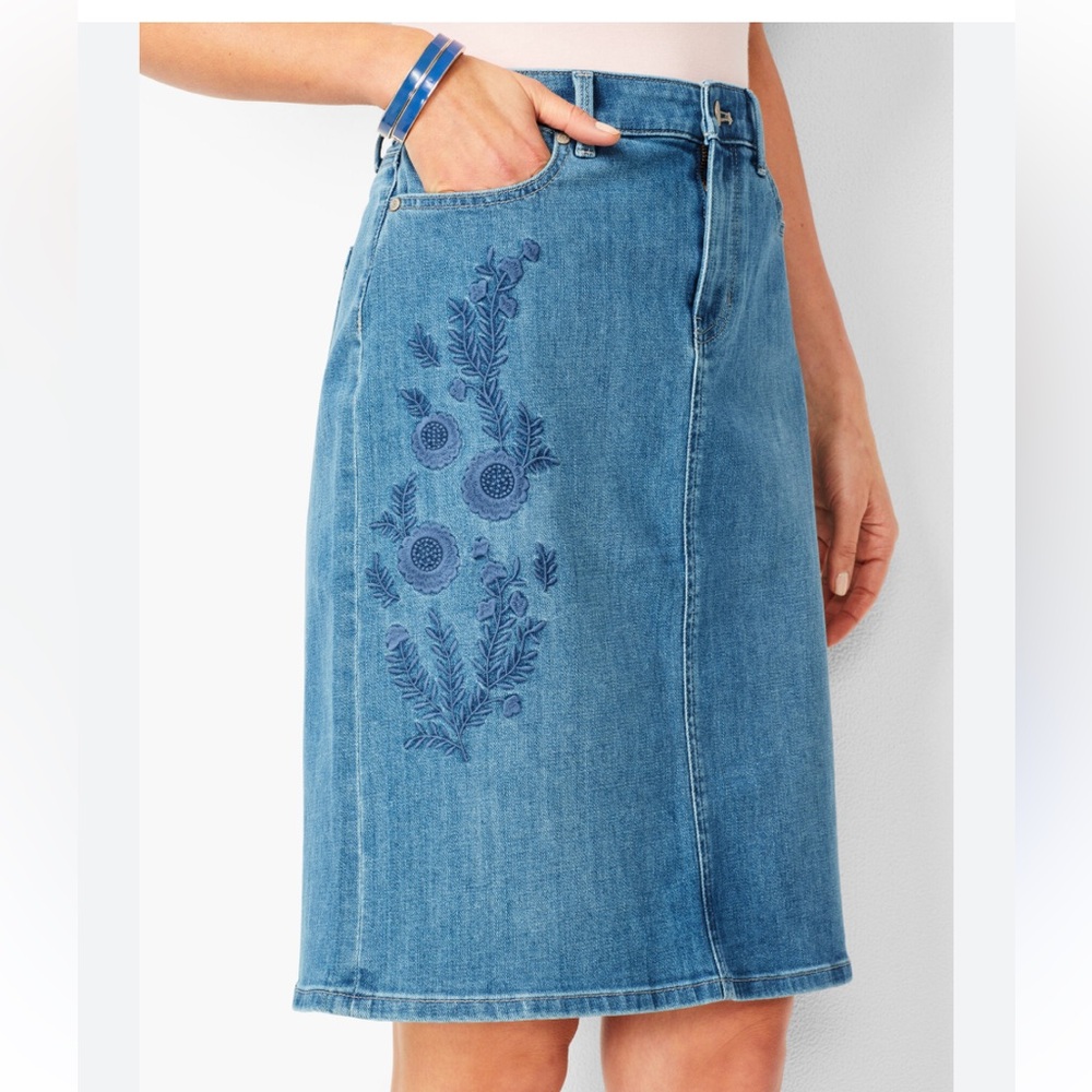 TALBOTS EMBROIDERED JEAN SKIRT